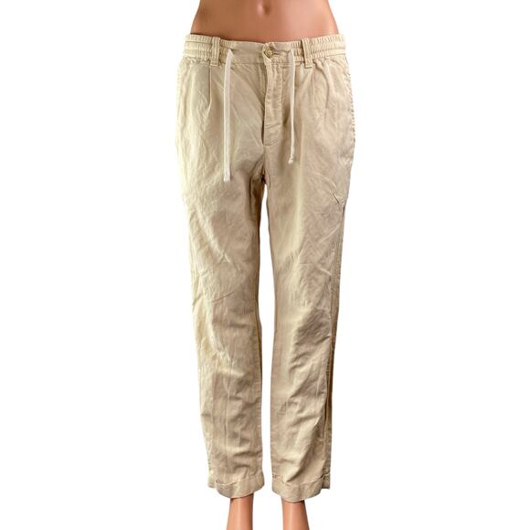 MNG Mango Women's Beige Khaki Drawstring Utility Straight Trousers Pants Size 31 - Picture 1 of 4